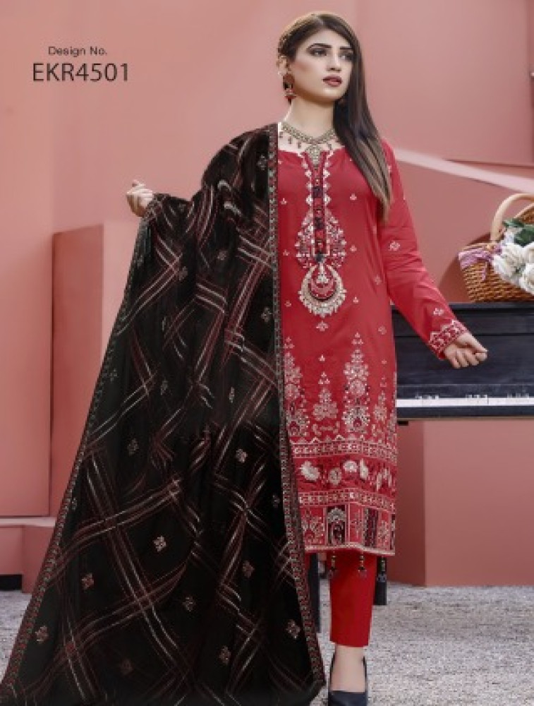 embroidered lawn with heavy dupatta and decent hand work