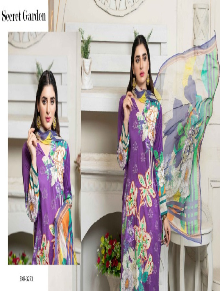 embroidered lawn print with bamber dupatta