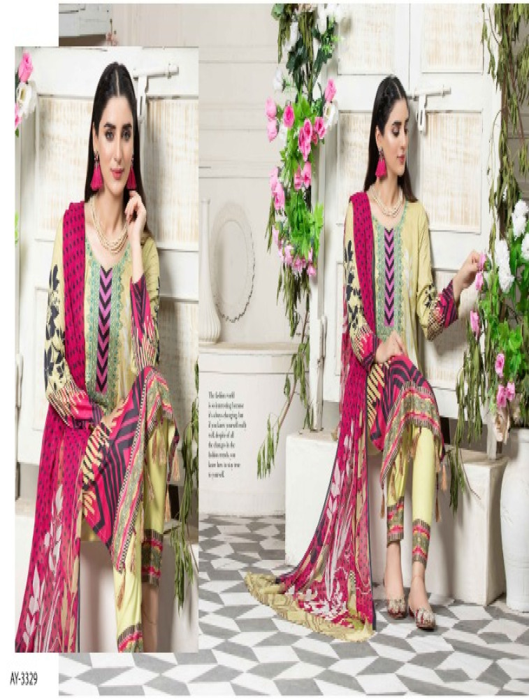 embroidered lawn print with bamber dupatta