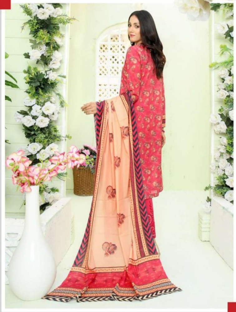 embroidered lawn print with bamber dupatta