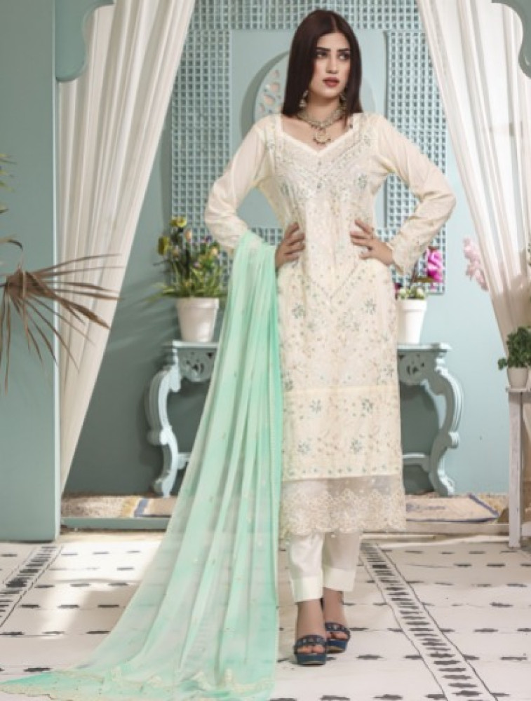 embroidered lawn with heavy dupatta and decent hand work