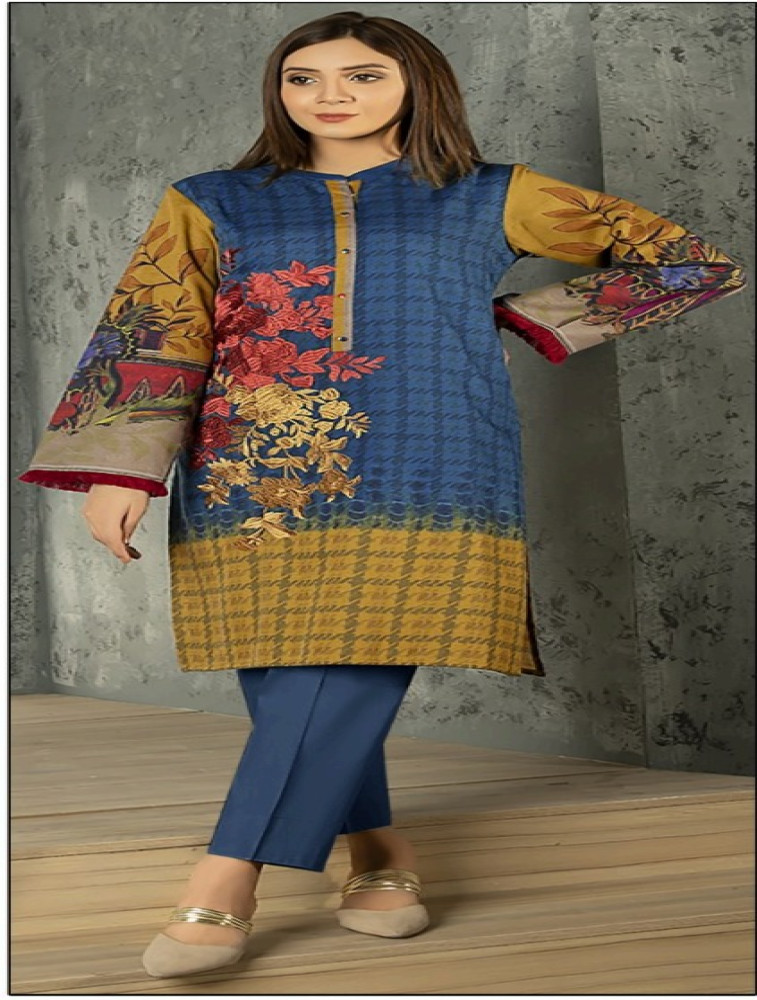 embroidered & printed lawn shirt& chiffon dupatta