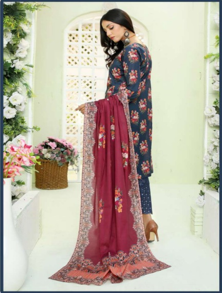 premium lawn printed shirt & dupatta and exclusive chikankari trousers