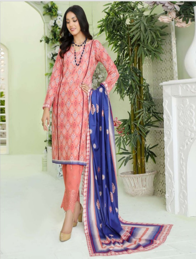 premium lawn printed shirt & dupatta and exclusive chikankari trousers