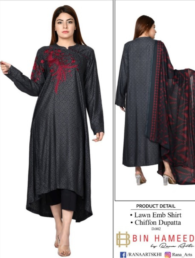 embroidered and printed lawn chiffon dupatta