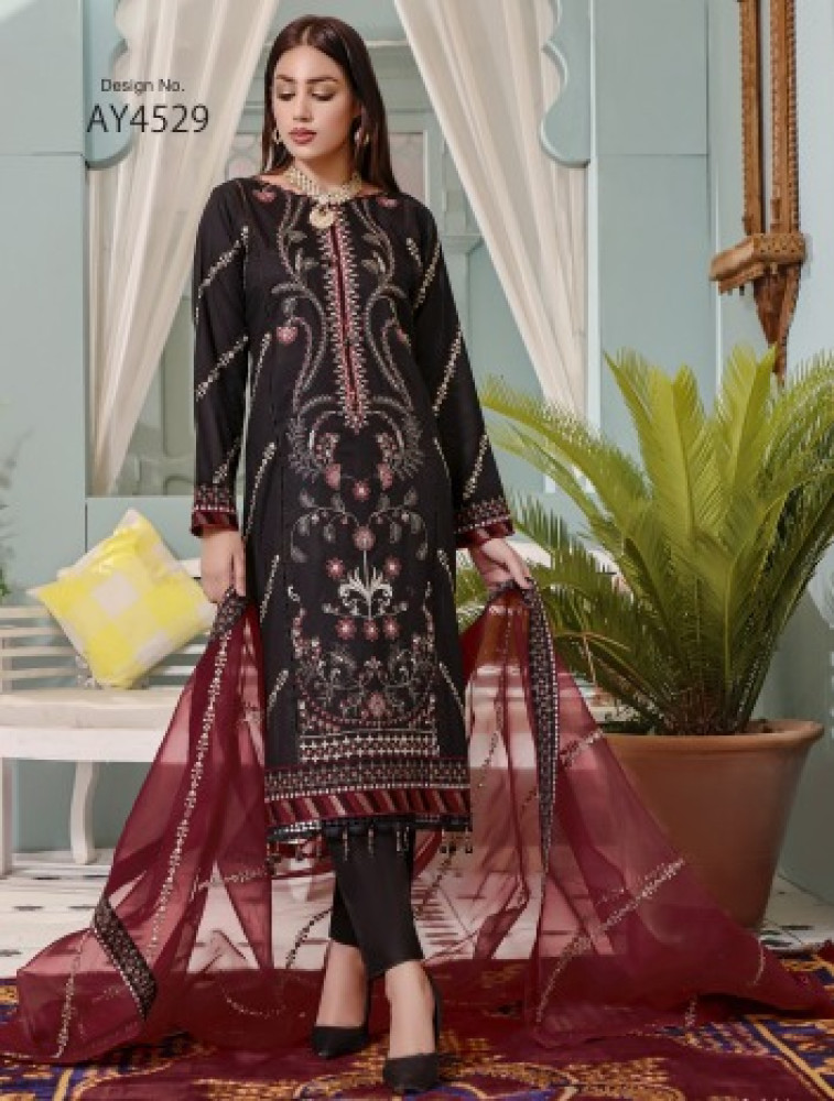 embroidered lawn with heavy dupatta and decent hand work