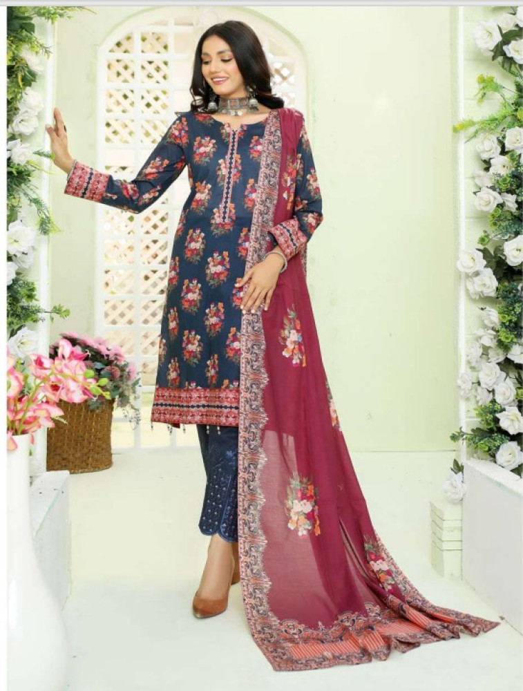 premium lawn printed shirt & dupatta and exclusive chikankari trousers