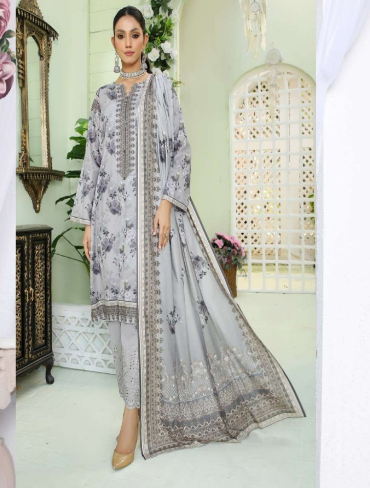 premium lawn printed shirt & dupatta and exclusive chikankari trousers