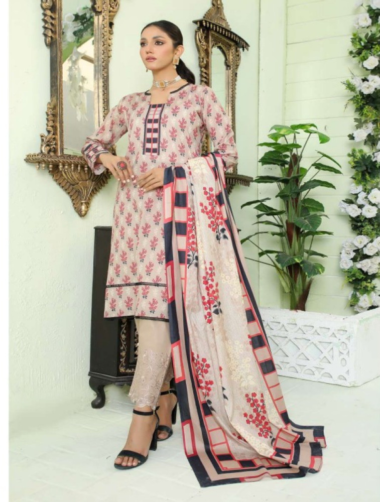 premium lawn printed shirt & dupatta and exclusive chikankari trousers