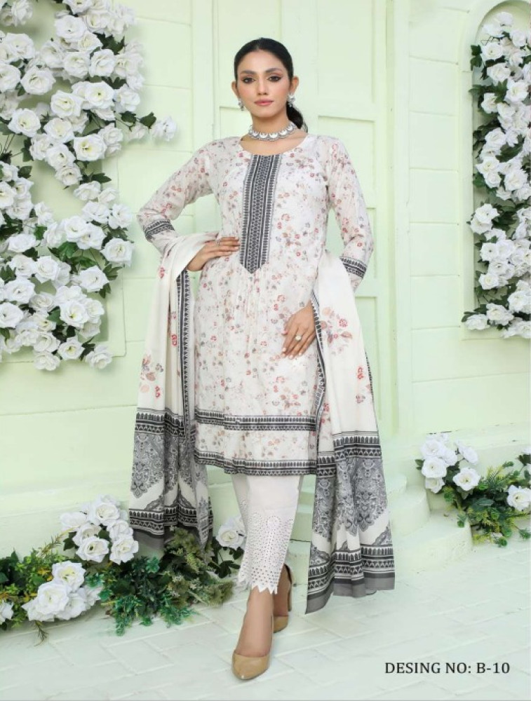 premium lawn printed shirt & dupatta and exclusive chikankari trousers