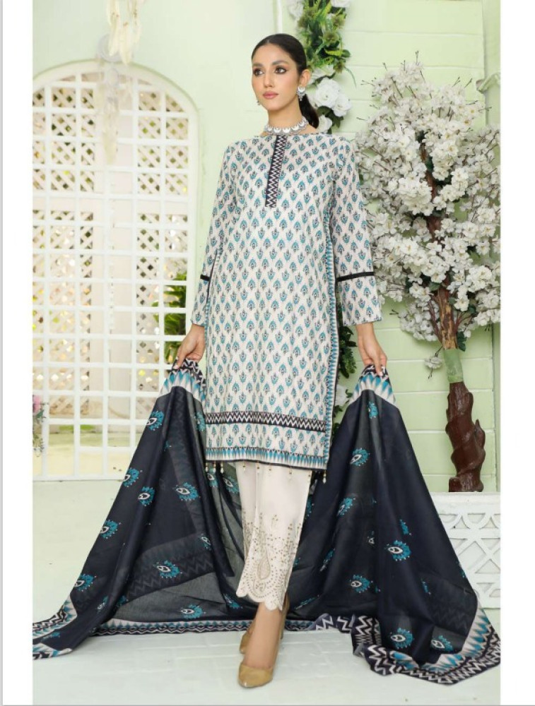 lawn print shirt & dupatta chicken kari trouser