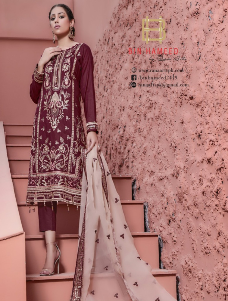 embroidered lawn with heavy dupatta and decent hand work